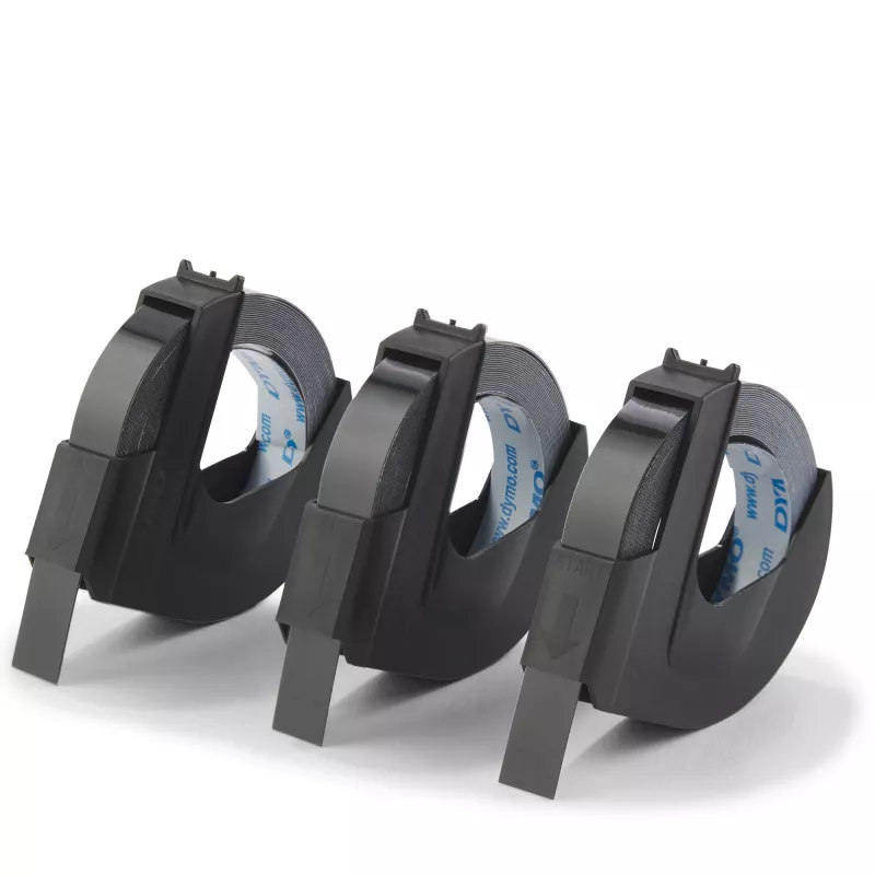 Fita de relevo original DYMO | rolos 9 mm x 3 m | texto branco em preto | autocolante | para máquinas de relevo | 3 unid.