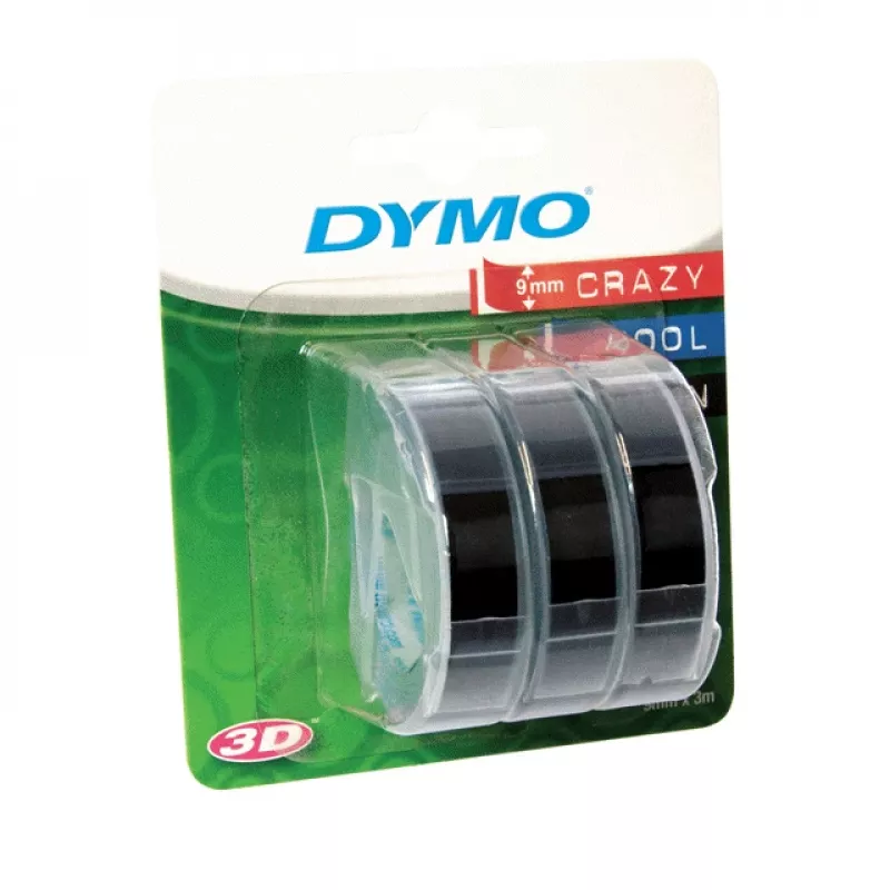 Fita de relevo original DYMO | rolos 9 mm x 3 m | texto branco em preto | autocolante | para máquinas de relevo | 3 unid.