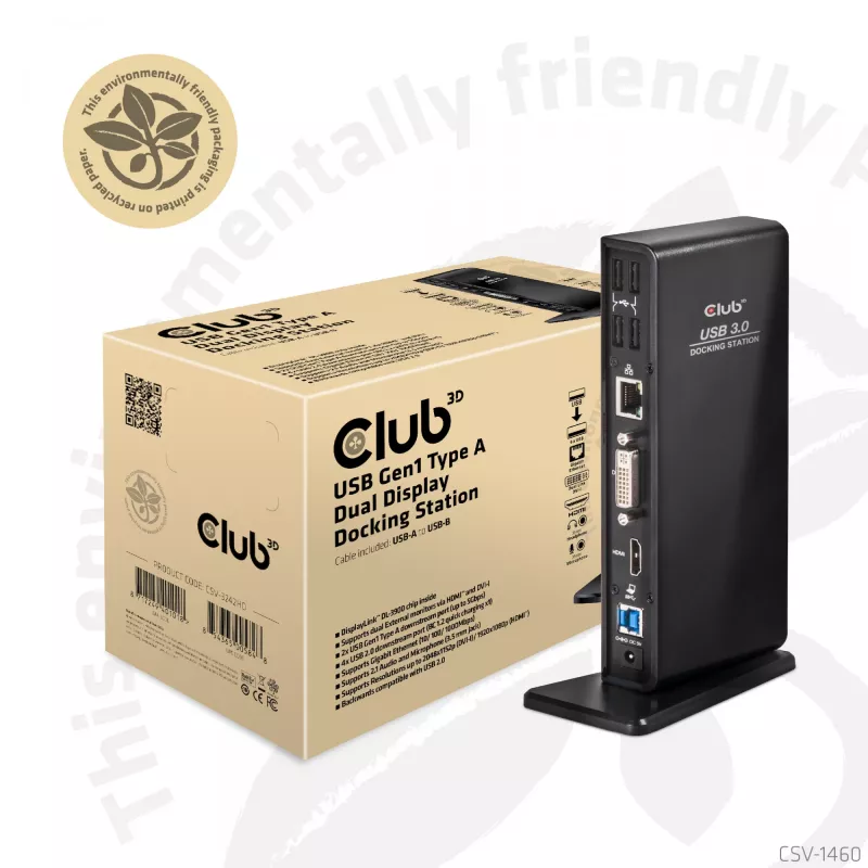CLUB3D USB Gen1 Type-A Dual Display (HDMI e DVI) DisplayLink™ docking station