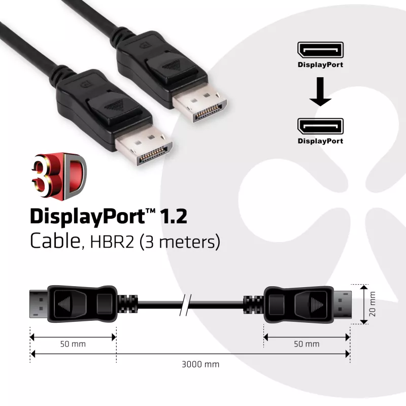 CLUB3D cabo DisplayPort 1.2 M/M 3 metros 4K60Hz 21.6Gbps