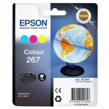 Epson Globe embalagem individual cor 267 cartucho de tinta, ciano, magenta, amarelo, tinta pigmentada, 6,7 ml, 1 unid., 200 páginas