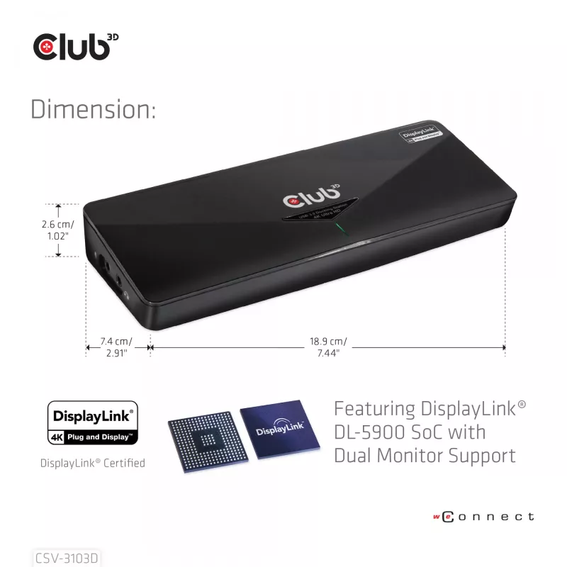 CLUB3D CSV-3103D The Club 3D docking station universal USB 3.1 Gen 1 UHD 4K DisplayLink™