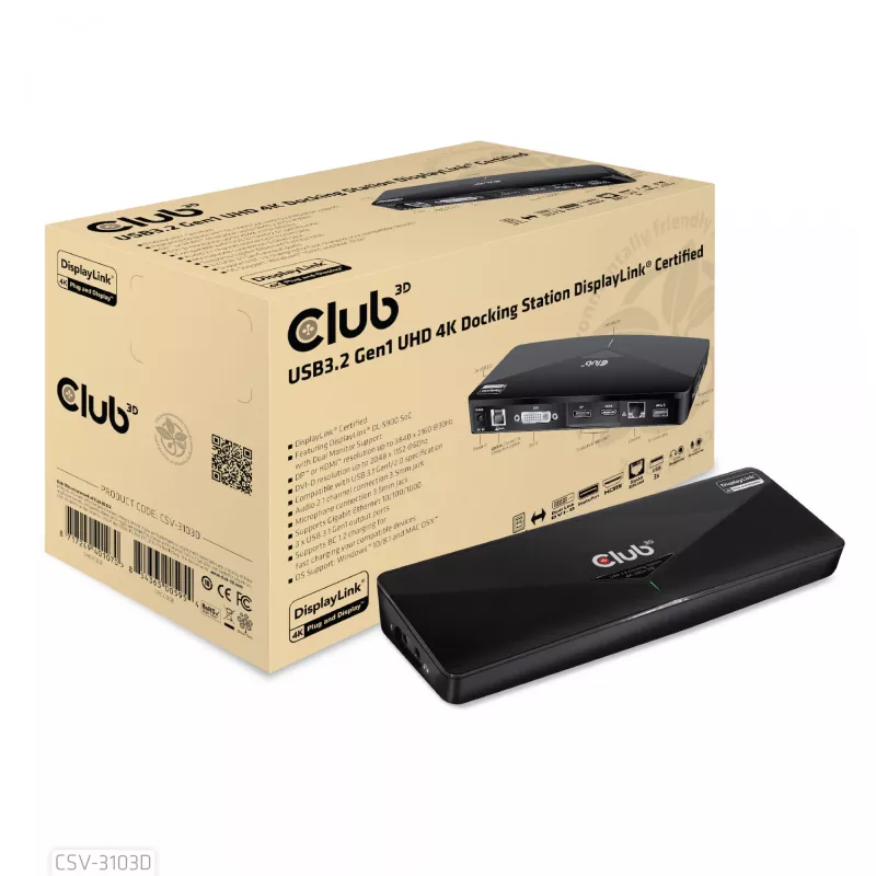 CLUB3D CSV-3103D The Club 3D docking station universal USB 3.1 Gen 1 UHD 4K DisplayLink™