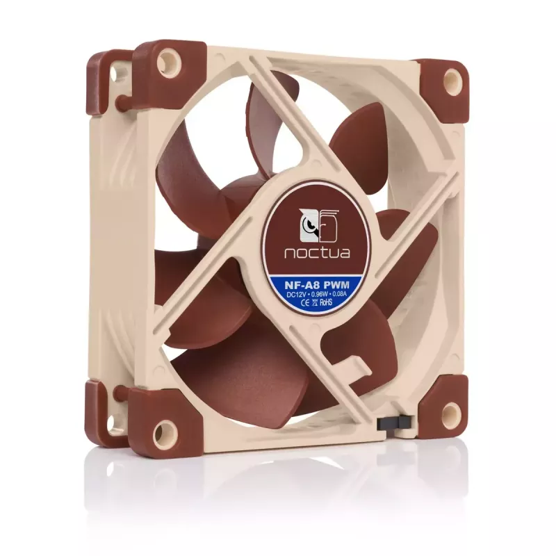 Ventoinha de caixa Noctua NF-A8 PWM — 80 mm, 12 V, 450–2200 rpm, 55,5 m³/h, 17,7 dB, MTBF 150.000 h