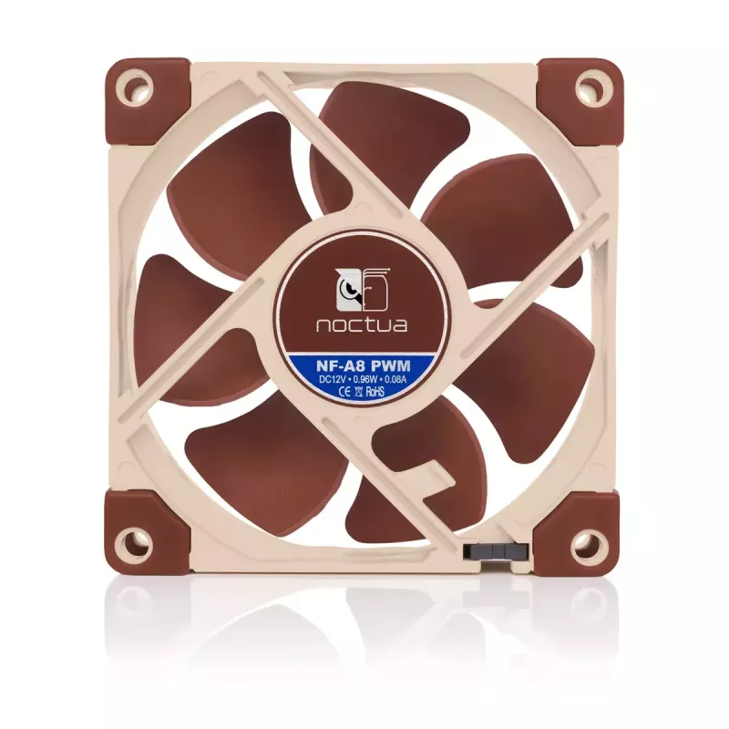 Ventoinha de caixa Noctua NF-A8 PWM — 80 mm, 12 V, 450–2200 rpm, 55,5 m³/h, 17,7 dB, MTBF 150.000 h