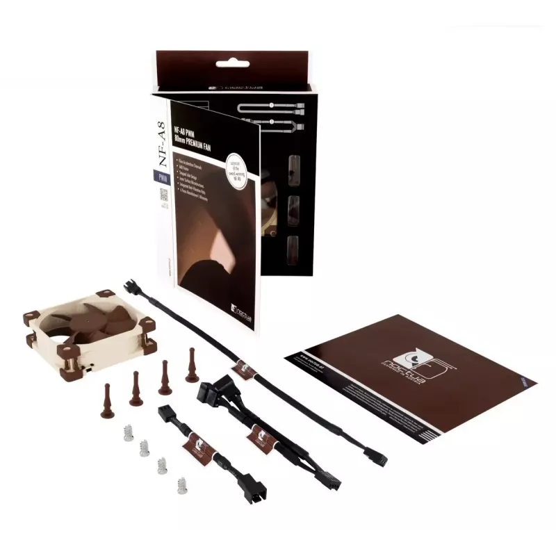 Ventoinha de caixa Noctua NF-A8 PWM — 80 mm, 12 V, 450–2200 rpm, 55,5 m³/h, 17,7 dB, MTBF 150.000 h