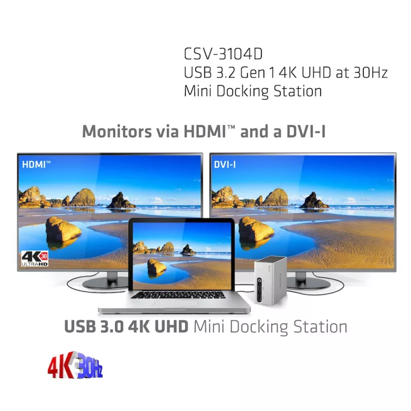 Estação de acoplamento mini CLUB3D USB 3.2 Gen 1 4K UHD a 30 Hz design ultra-slim