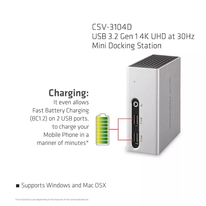 Estação de acoplamento mini CLUB3D USB 3.2 Gen 1 4K UHD a 30 Hz design ultra-slim