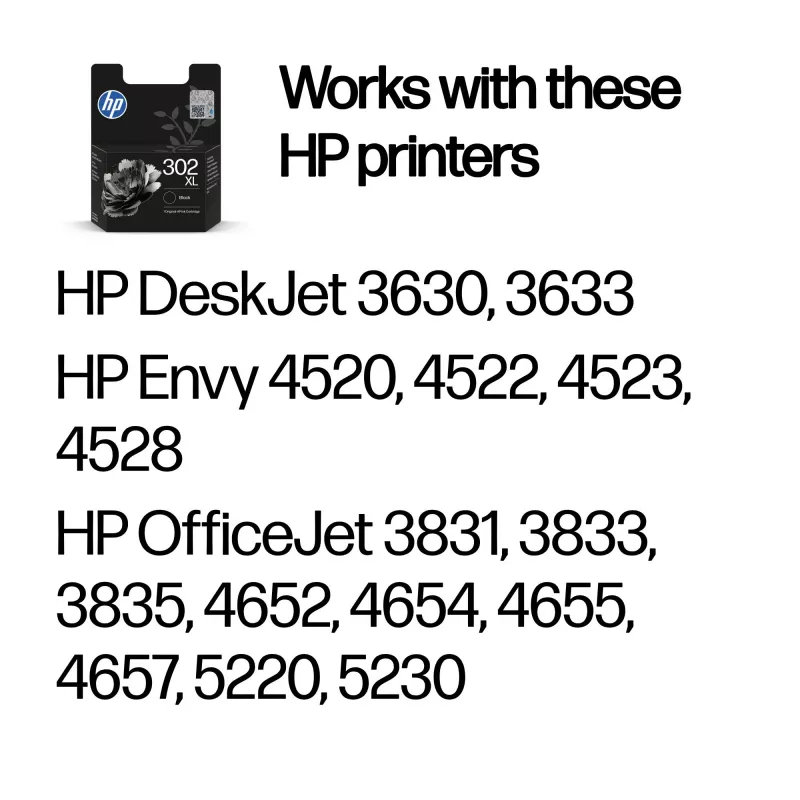 HP 302XL cartucho de tinta original preto de alta capacidade, preto, 1 unid., 430 páginas
