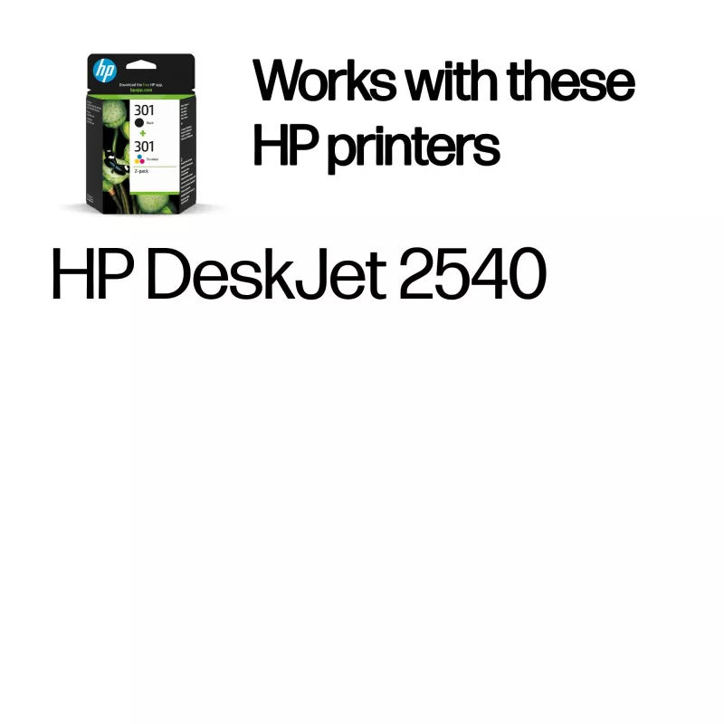 HP 301 pack de 2 cartuchos de tinta originais preto/tricolor, preto, ciano, magenta, amarelo, tinta pigmentada, 2 unidades, 170 páginas