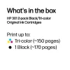 HP 301 pack de 2 cartuchos de tinta originais preto/tricolor, preto, ciano, magenta, amarelo, tinta pigmentada, 2 unidades, 170 páginas