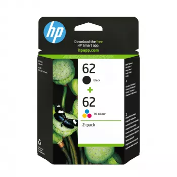 HP 62 pack de 2 cartuchos de tinta originais preto/tricolor, preto, ciano, magenta, amarelo, tinta à base de pigmento, 2 unid., 200 páginas