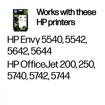 HP 62 pack de 2 cartuchos de tinta originais preto/tricolor, preto, ciano, magenta, amarelo, tinta à base de pigmento, 2 unid., 200 páginas