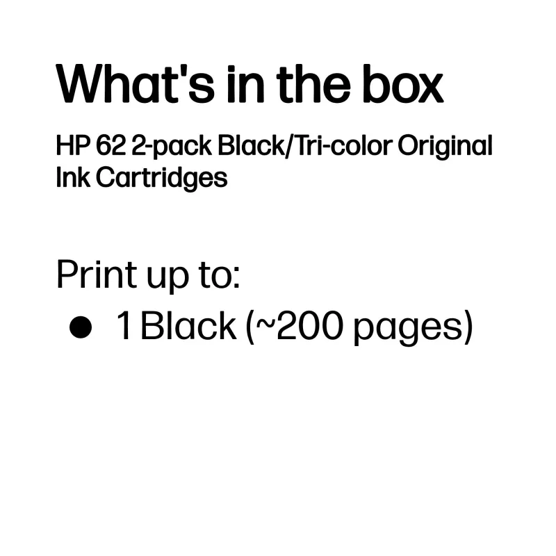 HP 62 pack de 2 cartuchos de tinta originais preto/tricolor, preto, ciano, magenta, amarelo, tinta à base de pigmento, 2 unid., 200 páginas