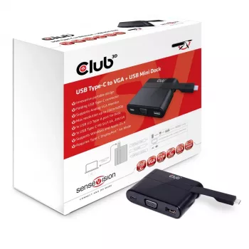 CLUB3D USB Type C para VGA + USB 3.0 + USB Type C Carregamento Mini Dock