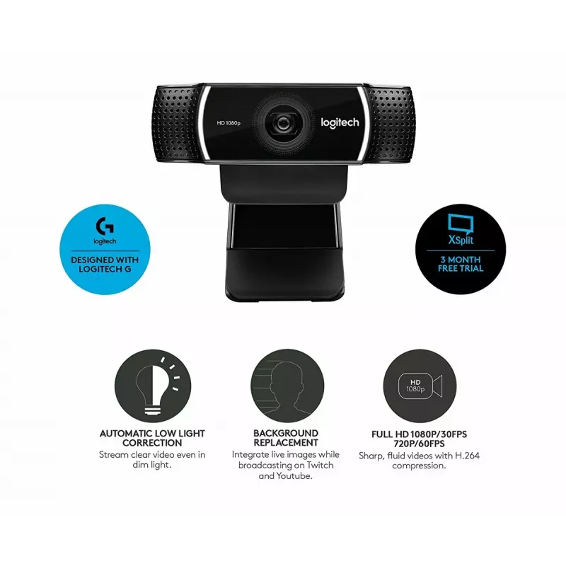 Webcam Logitech C922 1920 x 1080 pixels USB Preto