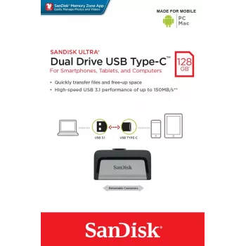 Pen USB SanDisk 128 GB USB Type-A USB Type-C Ultra Dual Drive