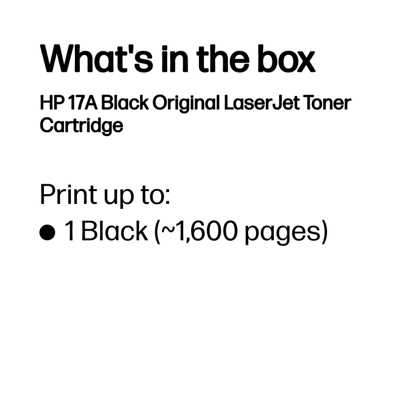 Cartucho de toner HP 17A Original LaserJet, Preto, 1600 páginas, 1 unid.