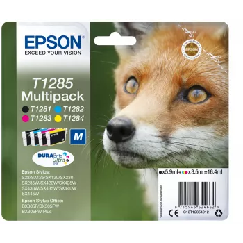 Epson Fox Multipack 4 cores T1285 DURABrite Ultra tinta, preto, ciano, magenta, amarelo, 5,9 ml, 3,5 ml, 1 unid., multipack