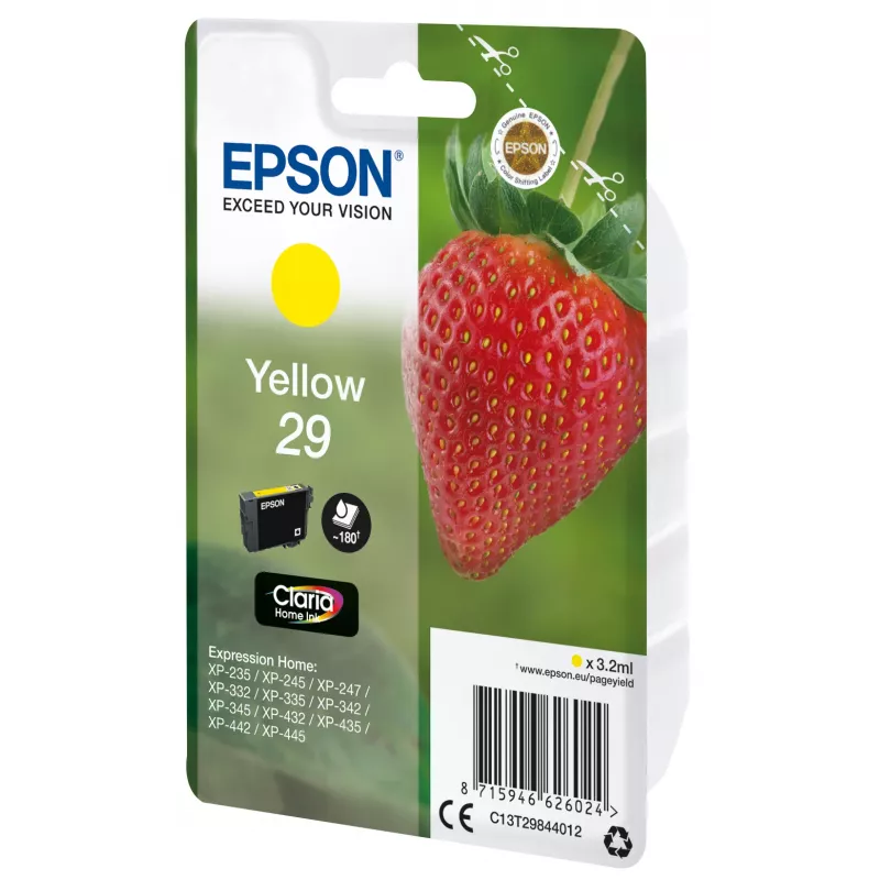 Epson Strawberry pack individual amarelo 29 Claria Home Ink, capacidade standard, amarelo, tinta à base de pigmento, 3.2 ml, 1 unid., 180 páginas