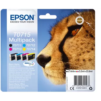 Epson Multipack 4 cores T0715 DURABrite Ultra tinta, rendimento standard, preto, ciano, magenta, amarelo, 7.4 ml, 5.5 ml, 1 unid., multipack