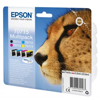 Epson Multipack 4 cores T0715 DURABrite Ultra tinta, rendimento standard, preto, ciano, magenta, amarelo, 7.4 ml, 5.5 ml, 1 unid., multipack
