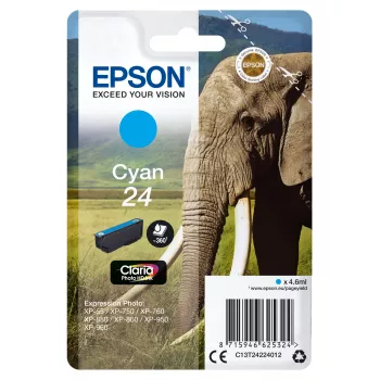 Epson Elephant pack individual ciano 24 Claria Photo HD tinta, autonomia padrão, ciano, tinta de corante, 4,6 ml, 1 unid., 360 páginas
