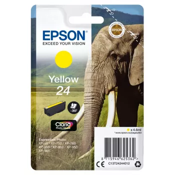 Epson Elephant pack individual amarelo 24 Claria Photo HD tinta, autonomia padrão, amarelo, tinta pigmentada, 4,6 ml, 1 unid., 360 páginas