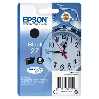 Epson Alarm clock pack individual preto 27 DURABrite Ultra tinta, capacidade padrão, preto, tinta pigmentada, 6,2 ml, 1 unid., 350 páginas