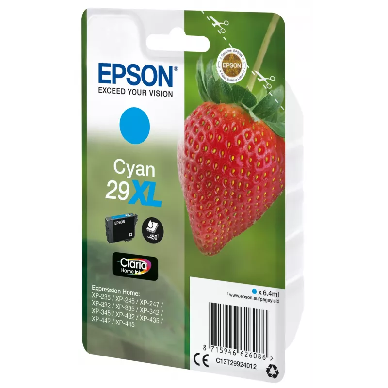 Epson Strawberry pack individual ciano 29XL Claria Home tinta, autonomia alta (XL), ciano, 6,4 ml, 1 unid., 450 páginas