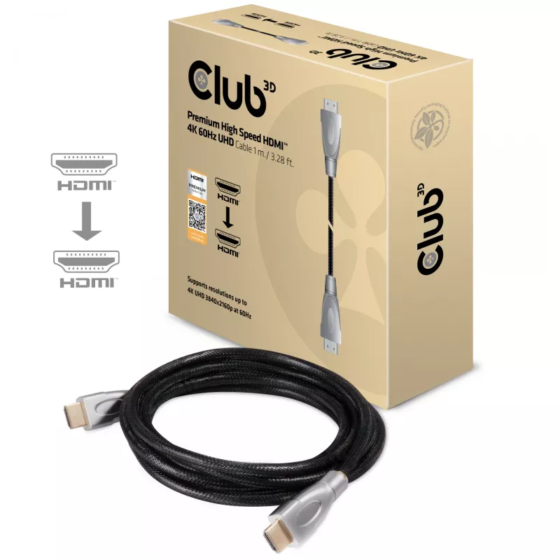 Club 3D CAC-1311 cabo Premium High Speed HDMI 2.0, 4K60Hz, macho/macho, 1 m, preto