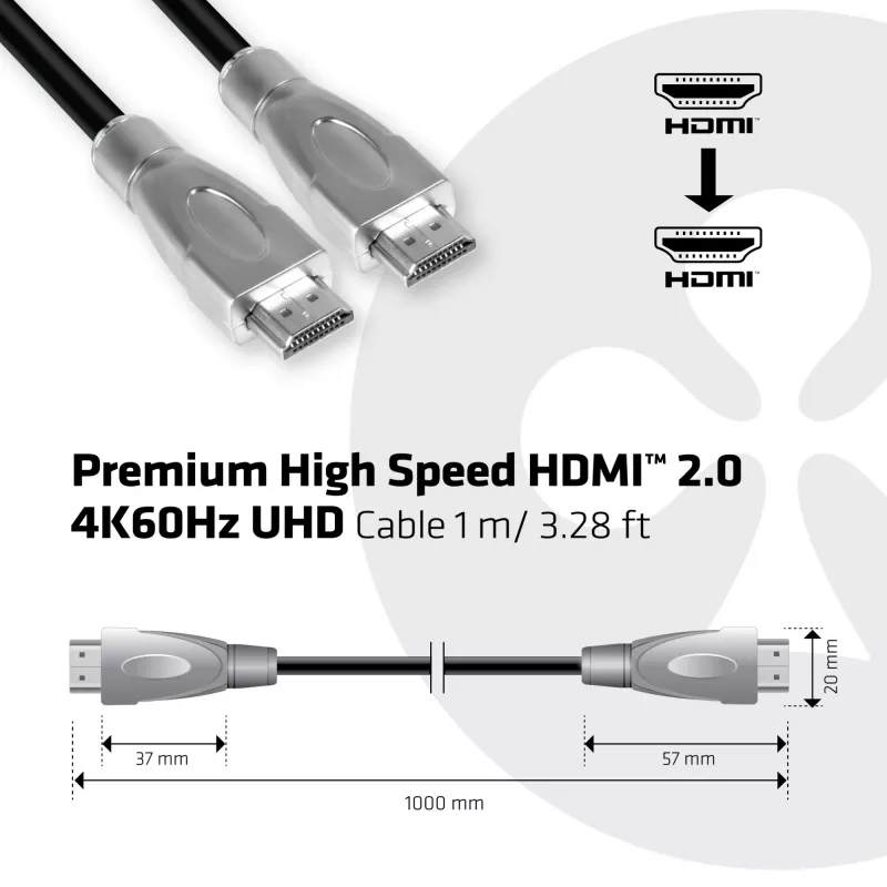 Club 3D CAC-1311 cabo Premium High Speed HDMI 2.0, 4K60Hz, macho/macho, 1 m, preto