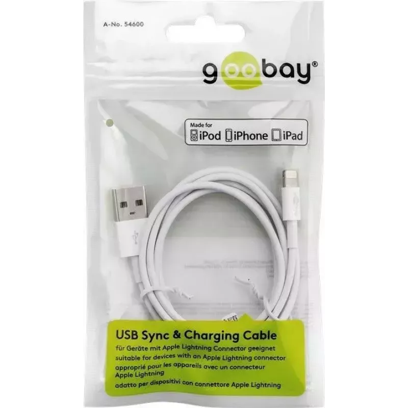 Cabo de carregamento e sincronização Lightning USB Goobay 72905