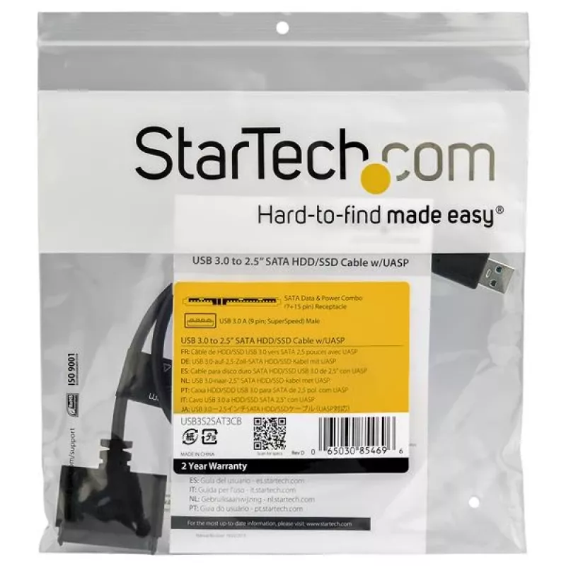Cabo SATA para USB StarTech.com com UASP, preto, 6 Gbit/s, CE, FCC, 0 – 60 °C, -10 – 70 °C, 49 mm