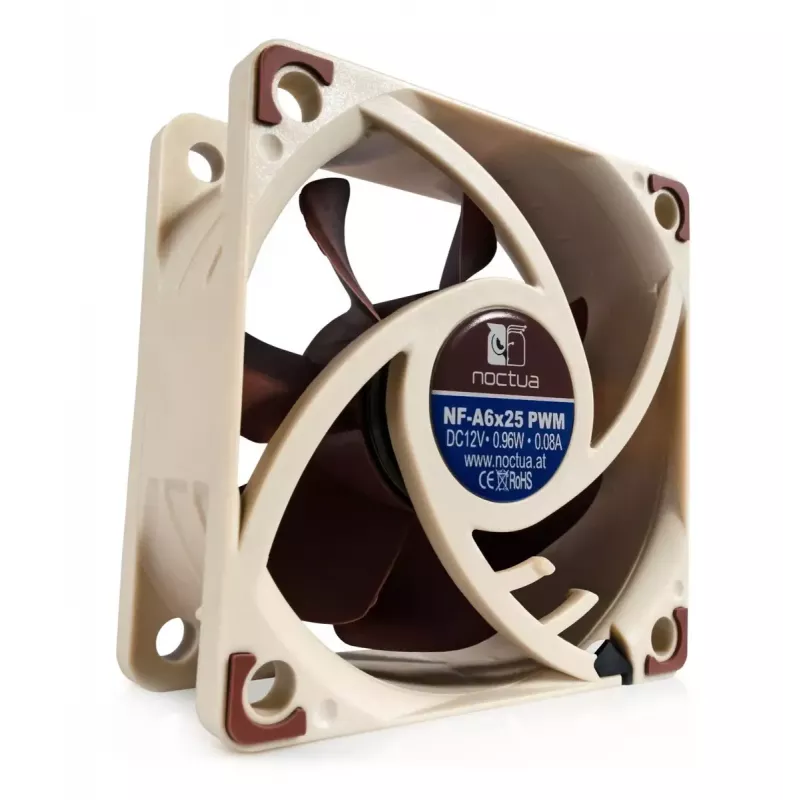 Ventoinha Noctua NF-A6x25 PWM 60 mm, 12 V, 550–3000 RPM, 29,2 m³/h, 19,3 dB