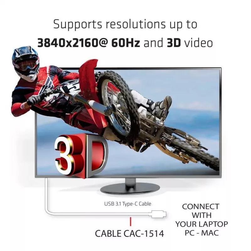 Cabo CLUB3D USB C para HDMI™ 2.0 UHD ativo 1,8 m / 5,9 pés