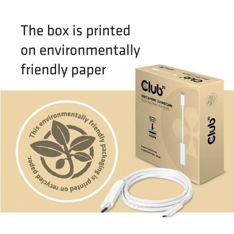 Cabo CLUB3D USB C para HDMI™ 2.0 UHD ativo 1,8 m / 5,9 pés