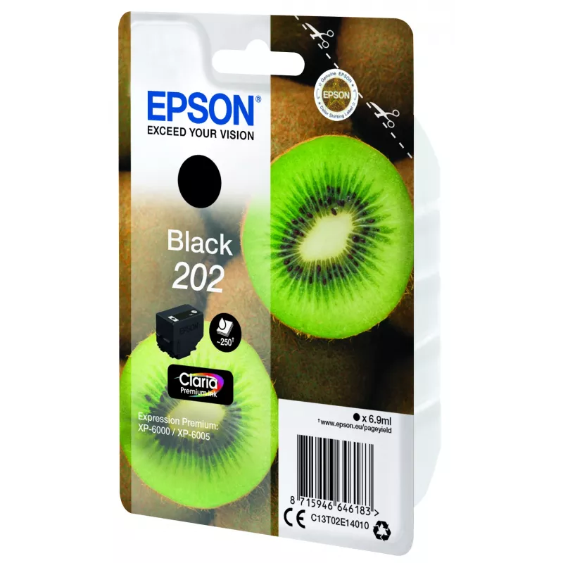 Cartucho de tinta EPSON embalagem individual Kiwi preto 202 Claria Premium Ink 6,9 ml