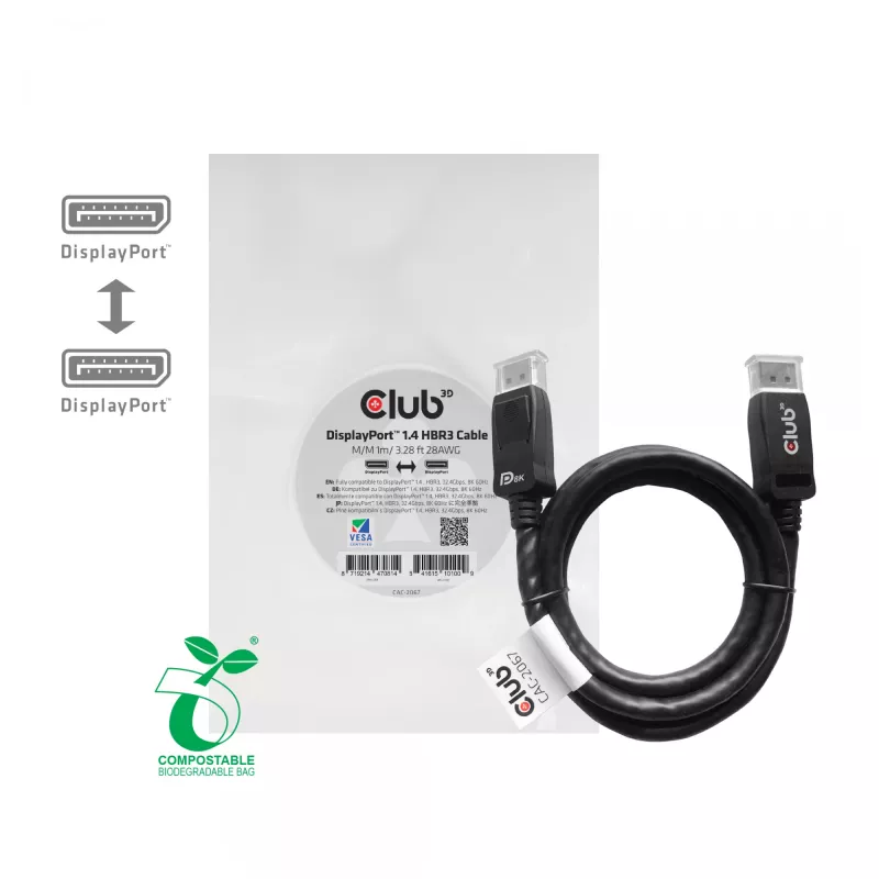 Cabo CLUB3D DisplayPort 1.4 HBR3 1m/3,28ft macho/macho 8K60Hz