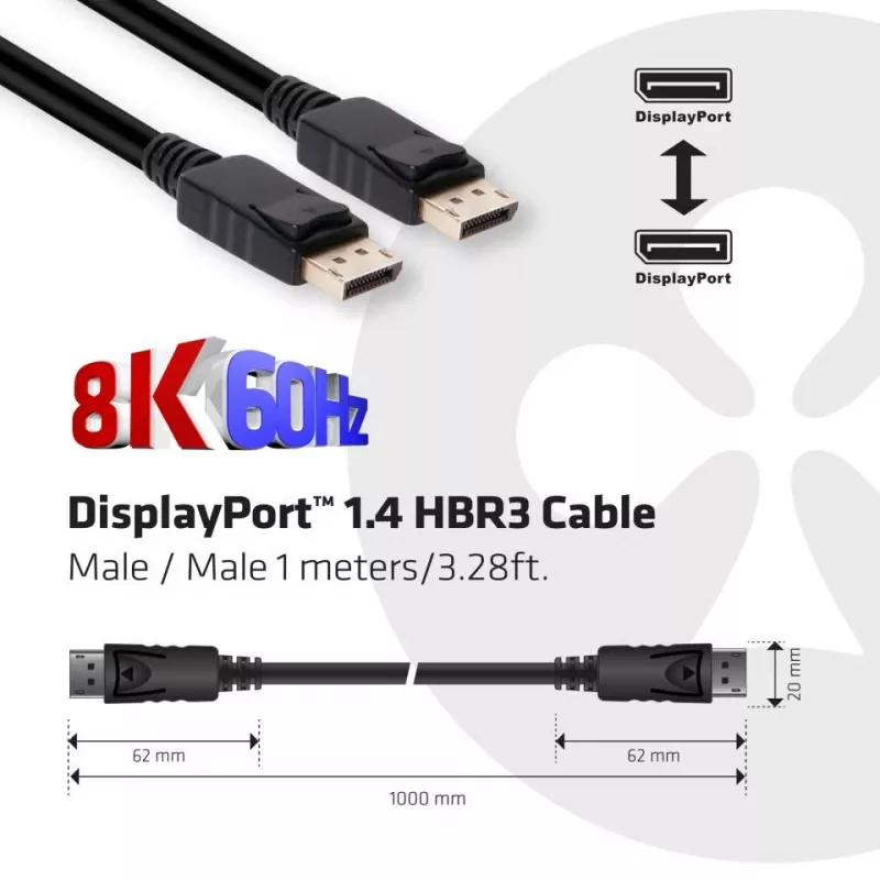 Cabo CLUB3D DisplayPort 1.4 HBR3 1m/3,28ft macho/macho 8K60Hz