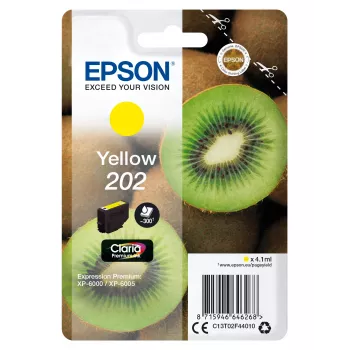Tinta Epson Kiwi embalagem individual amarelo 202 Claria Premium Ink, rendimento padrão, amarelo, tinta pigmentada, 4,1 ml, 1 unid., 300 páginas