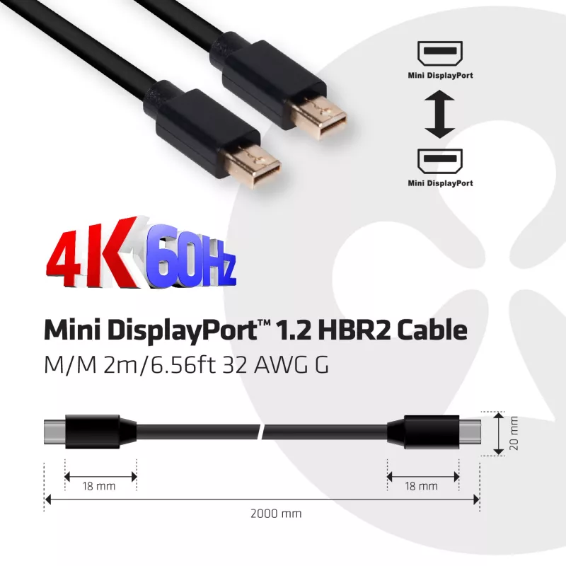 Club 3D CAC-2161 cabo Mini DisplayPort 1.2 HBR2, 4K, M/M, 2 m, preto