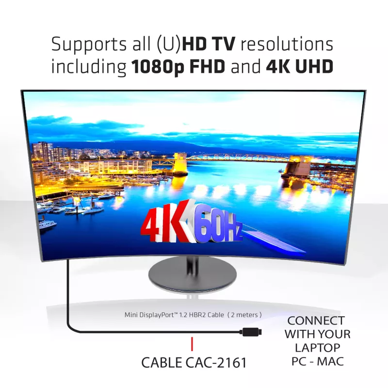 Club 3D CAC-2161 cabo Mini DisplayPort 1.2 HBR2, 4K, M/M, 2 m, preto
