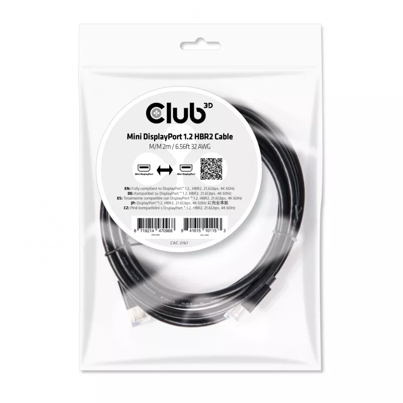 Club 3D CAC-2161 cabo Mini DisplayPort 1.2 HBR2, 4K, M/M, 2 m, preto