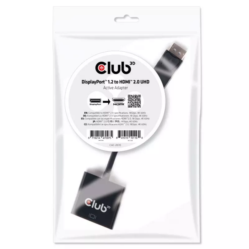 Adaptador ativo DisplayPort 1.2 para HDMI 2.0 CLUB3D CAC-2070