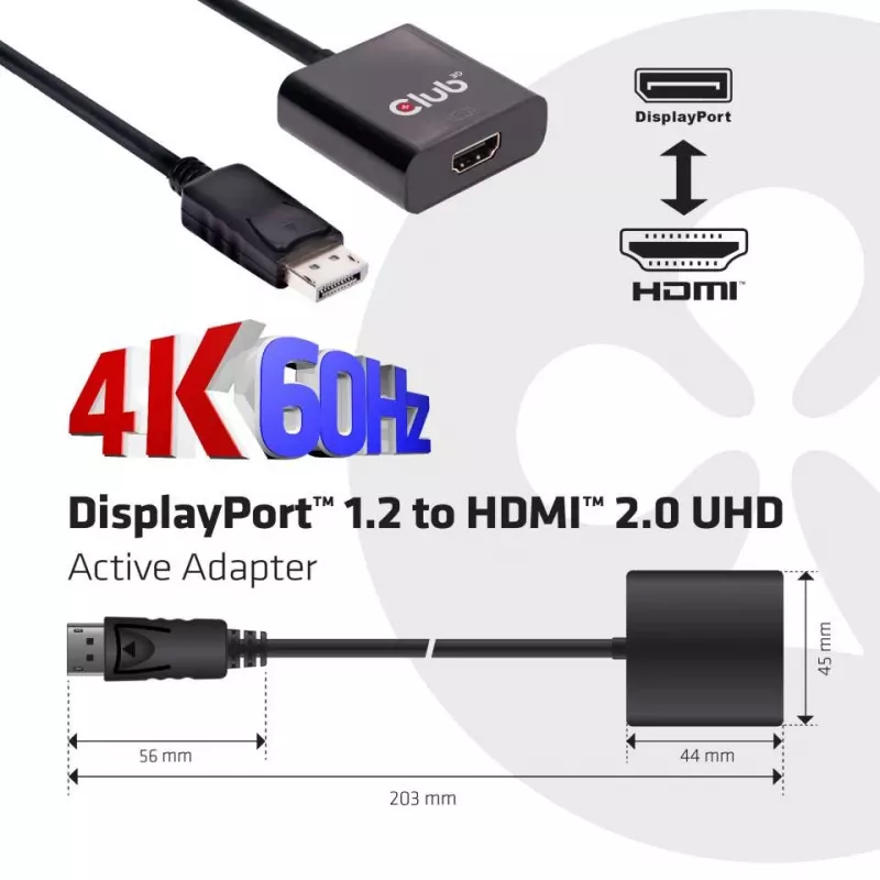 Adaptador ativo DisplayPort 1.2 para HDMI 2.0 CLUB3D CAC-2070