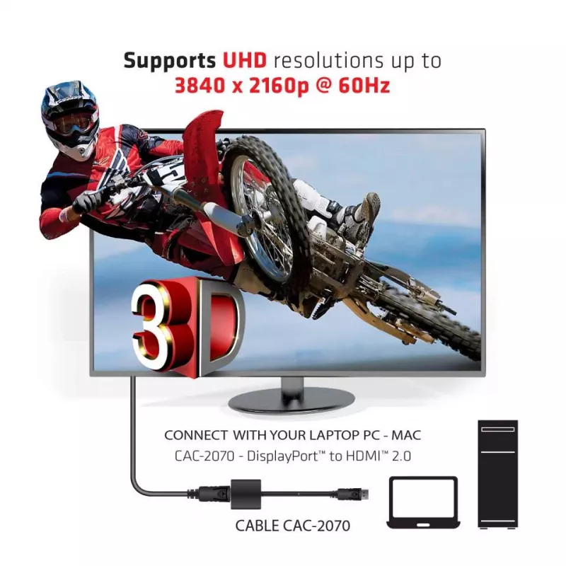 Adaptador ativo DisplayPort 1.2 para HDMI 2.0 CLUB3D CAC-2070