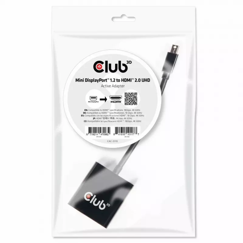 Adaptador ativo CLUB3D Mini DisplayPort 1.2 para HDMI 2.0 UHD