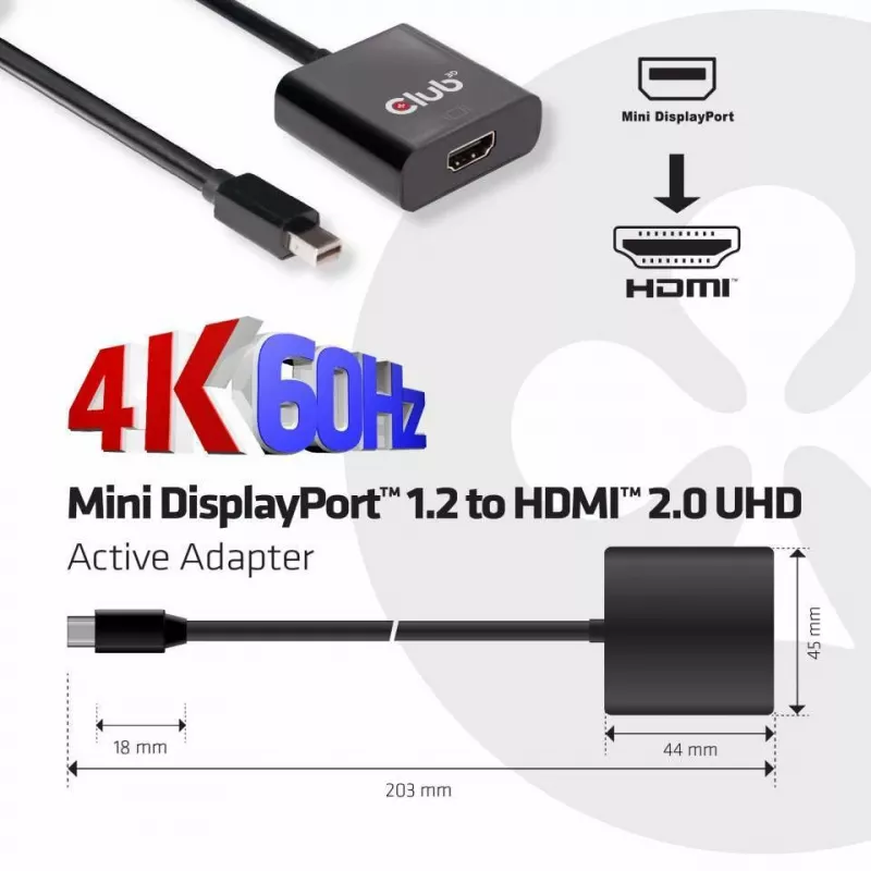Adaptador ativo CLUB3D Mini DisplayPort 1.2 para HDMI 2.0 UHD