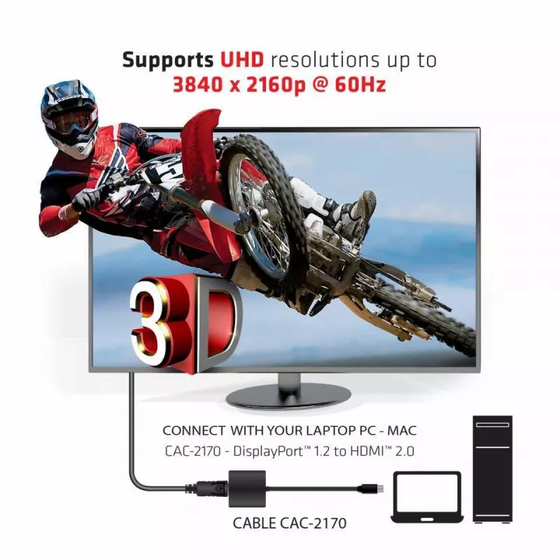 Adaptador ativo CLUB3D Mini DisplayPort 1.2 para HDMI 2.0 UHD